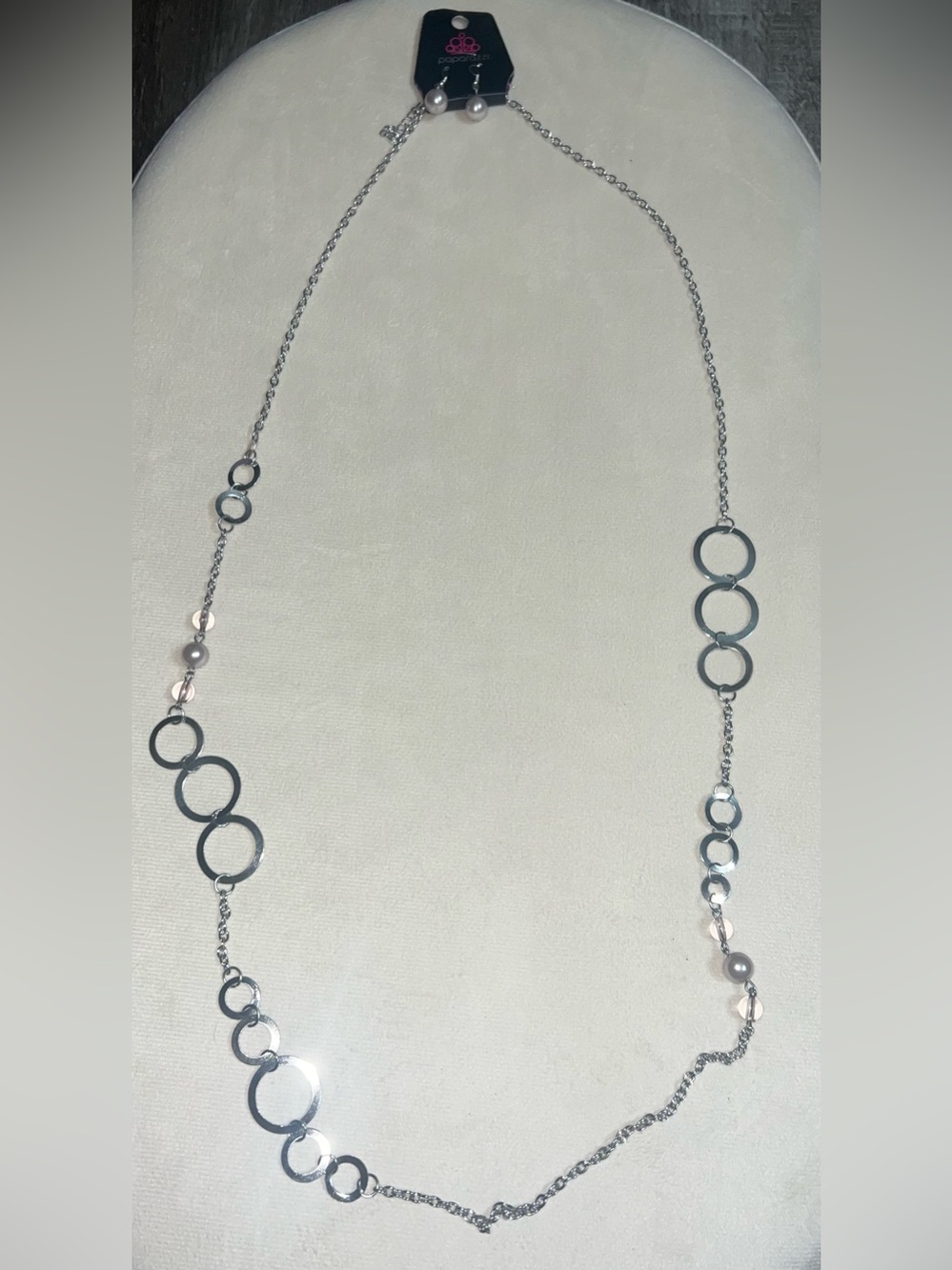 paparazzi Silver Circle Station Necklace with Pearl Accents